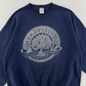 Vintage Meadville‎ Pennsylvania Sweatshirt Medium Navy Blue Crewneck USA 90s